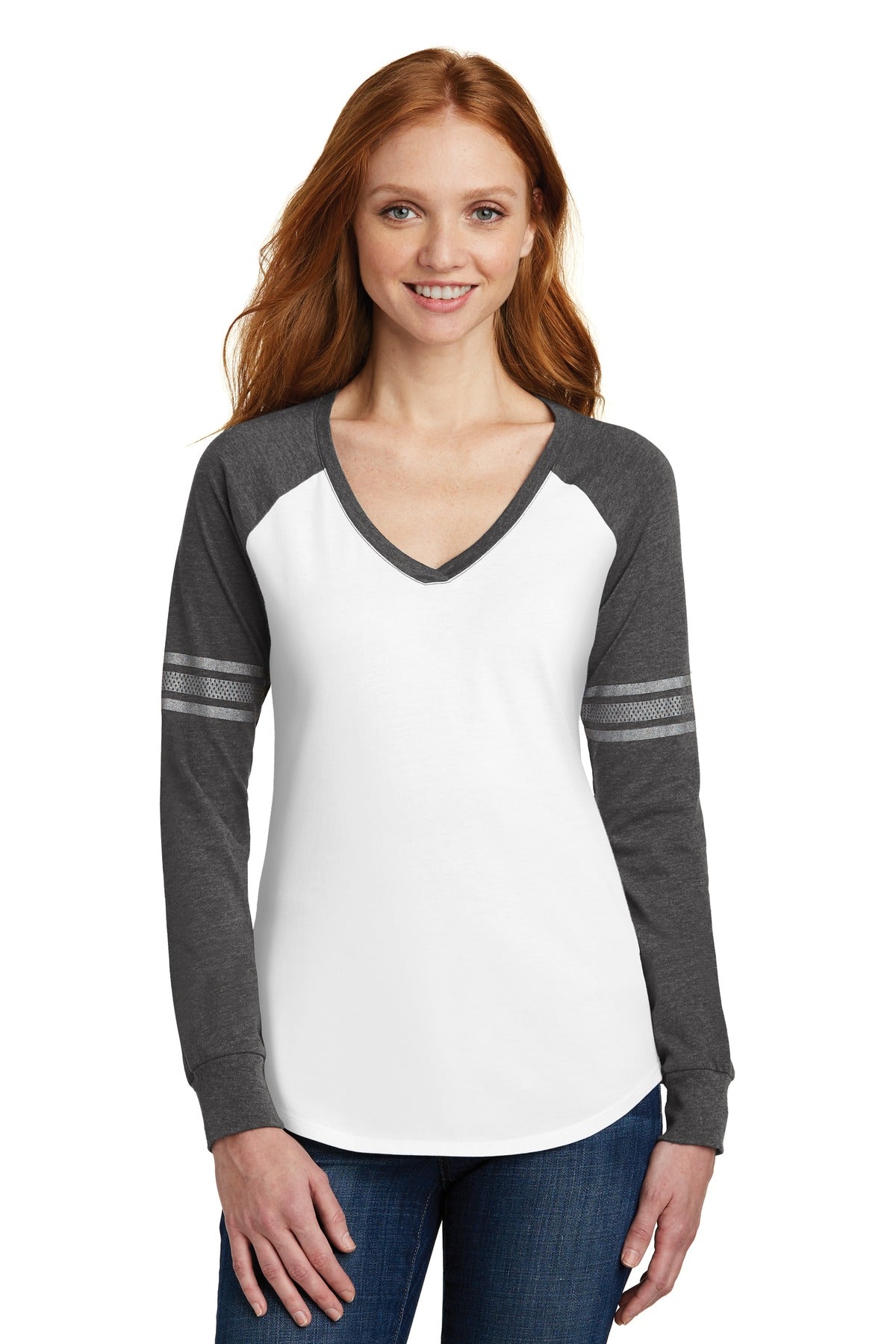 District ® Women&#39;s Game Long Sleeve V-Neck Tee. DM477