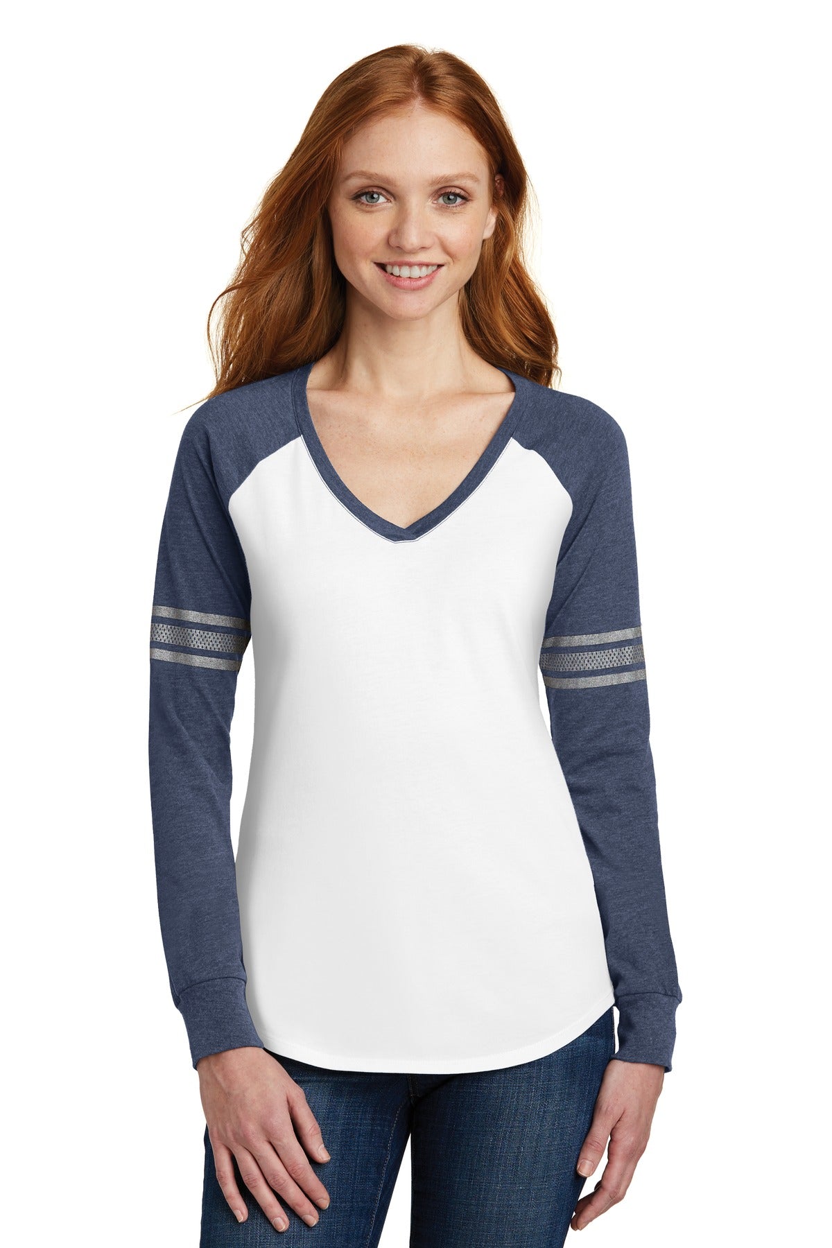 District ® Women&#39;s Game Long Sleeve V-Neck Tee. DM477