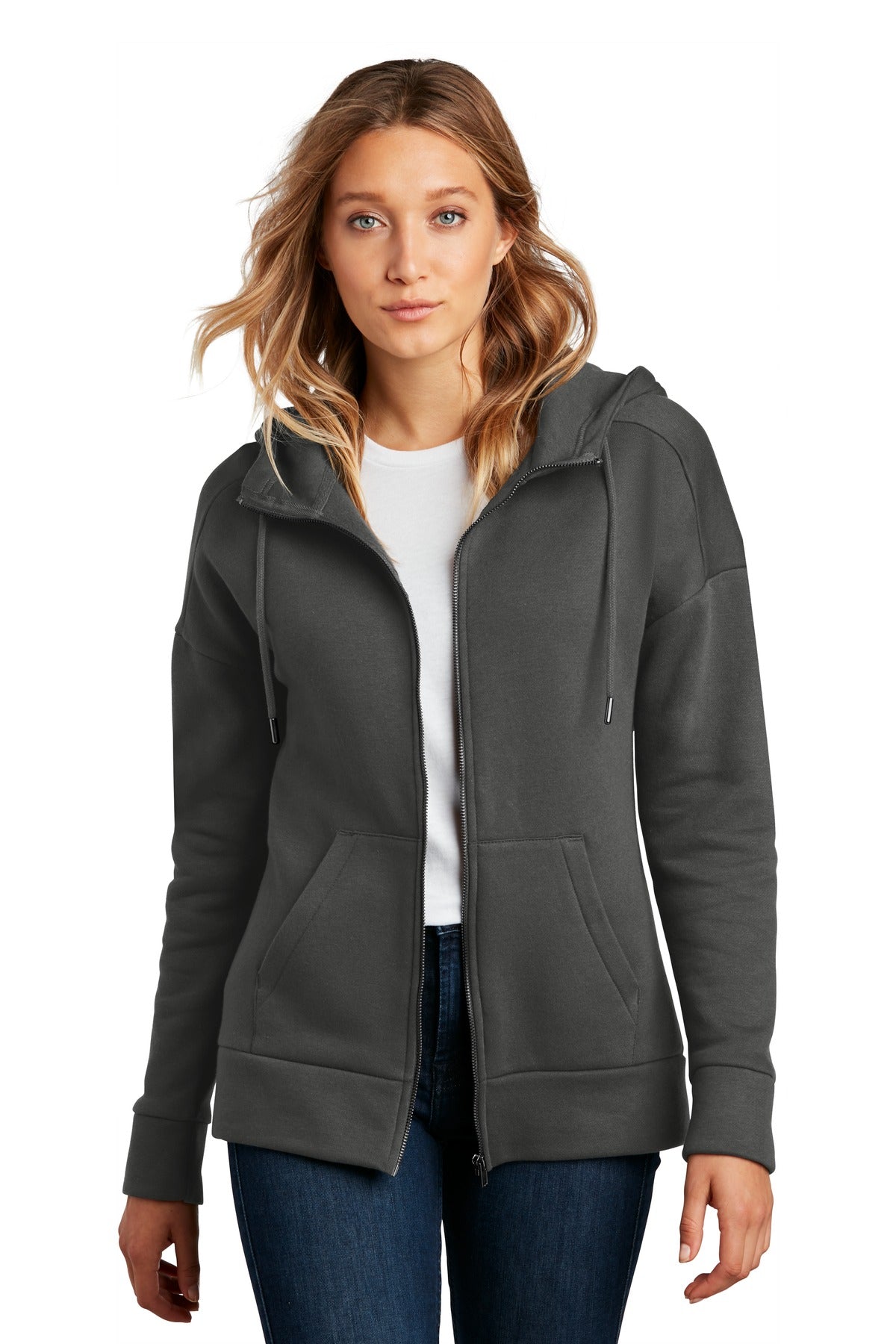 District ® Women&#39;s Perfect Weight ® Fleece Drop Shoulder Full-Zip Hoodie DT1104