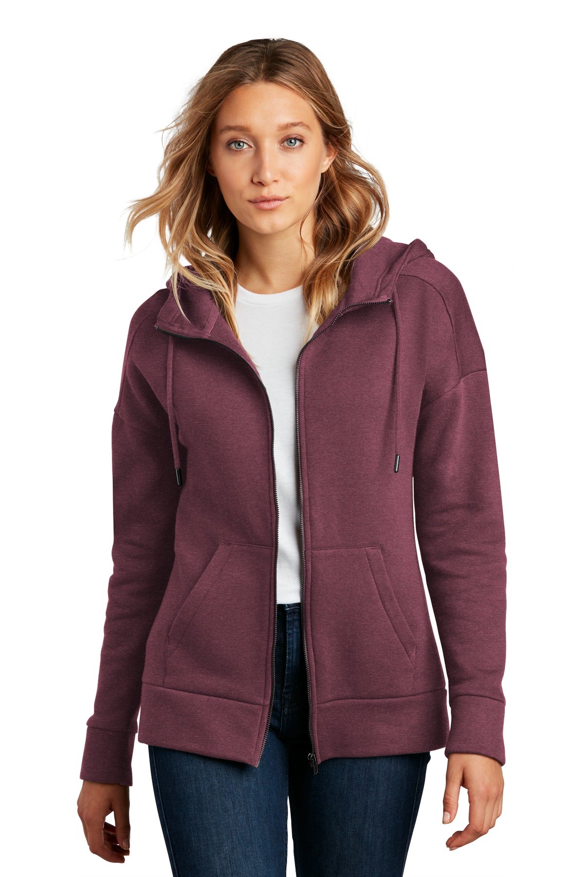 District ® Women&#39;s Perfect Weight ® Fleece Drop Shoulder Full-Zip Hoodie DT1104