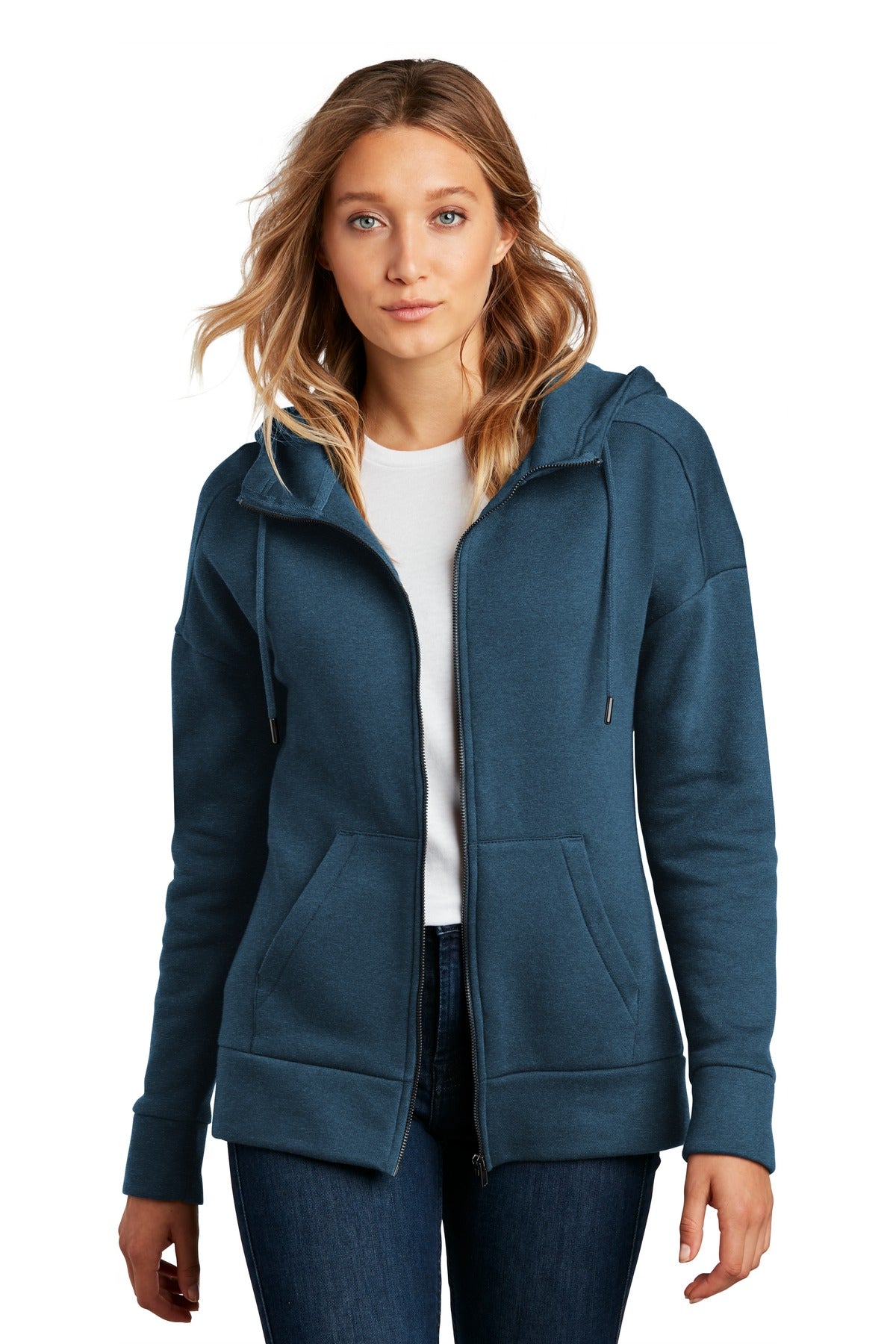 District ® Women&#39;s Perfect Weight ® Fleece Drop Shoulder Full-Zip Hoodie DT1104