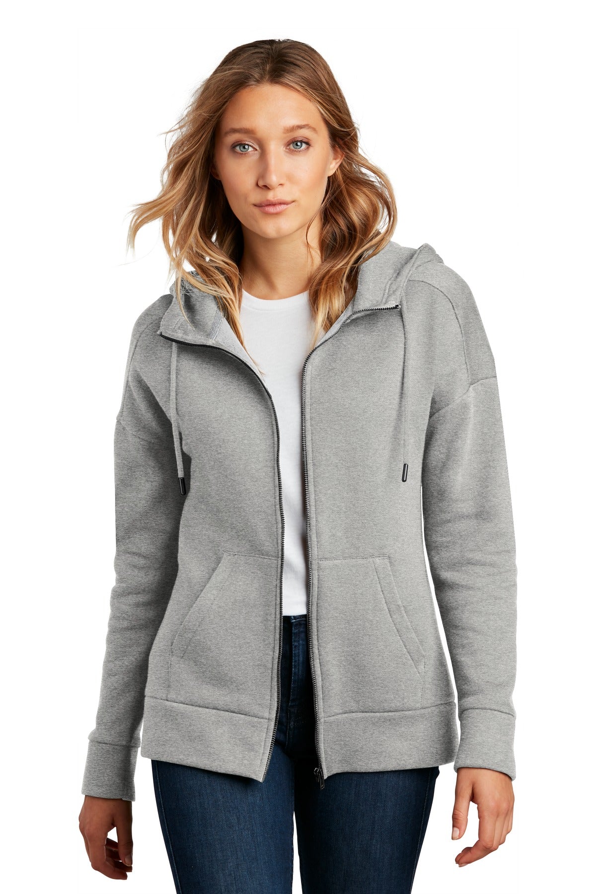 District ® Women&#39;s Perfect Weight ® Fleece Drop Shoulder Full-Zip Hoodie DT1104