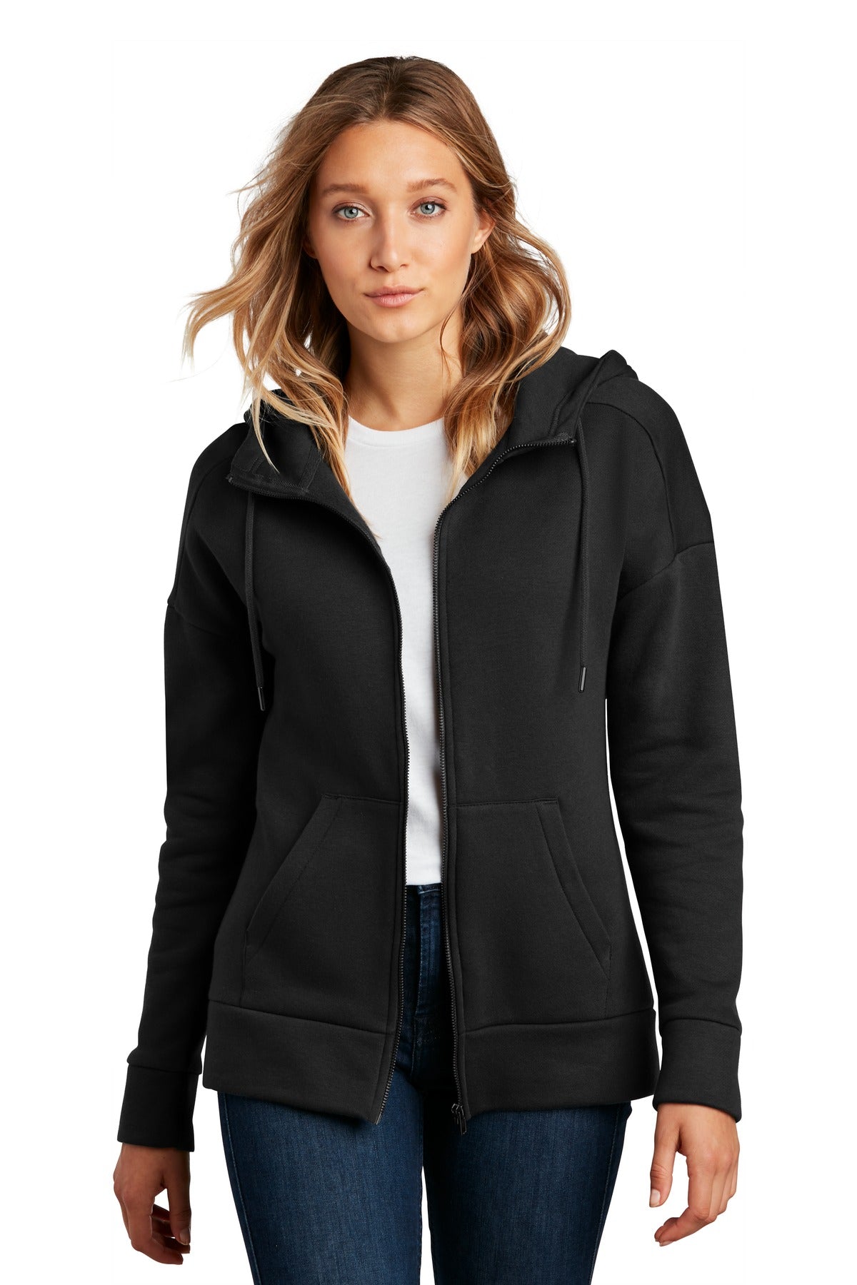 District ® Women&#39;s Perfect Weight ® Fleece Drop Shoulder Full-Zip Hoodie DT1104