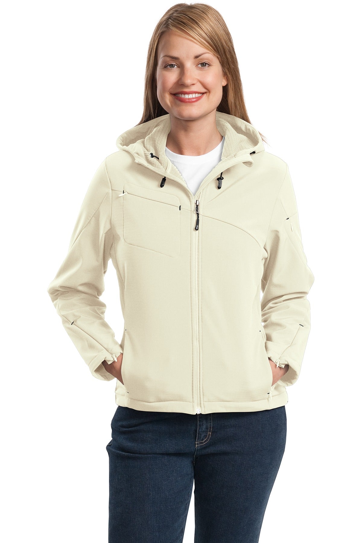 Port Authority® Ladies Textured Hooded Soft Shell Jacket. L706