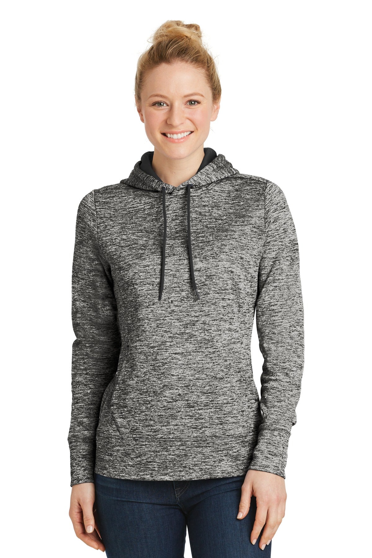 Sport-Tek® Ladies PosiCharge® Electric Heather Fleece Hooded Pullover. LST225