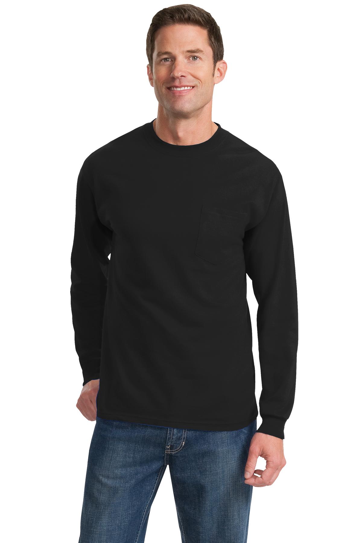 Port &amp; Company® - Long Sleeve Essential Pocket Tee.  PC61LSP