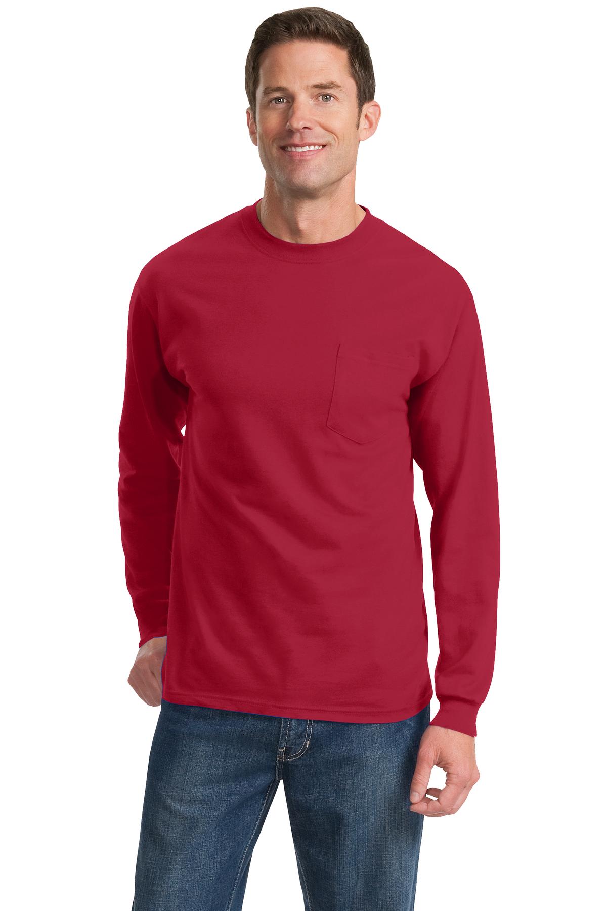 Port &amp; Company® - Long Sleeve Essential Pocket Tee.  PC61LSP