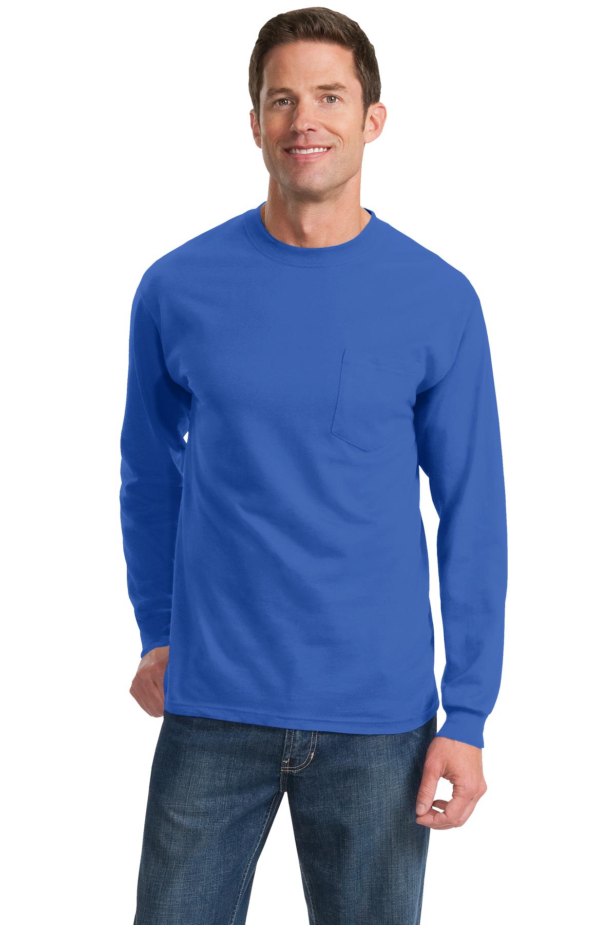 Port &amp; Company® - Long Sleeve Essential Pocket Tee.  PC61LSP